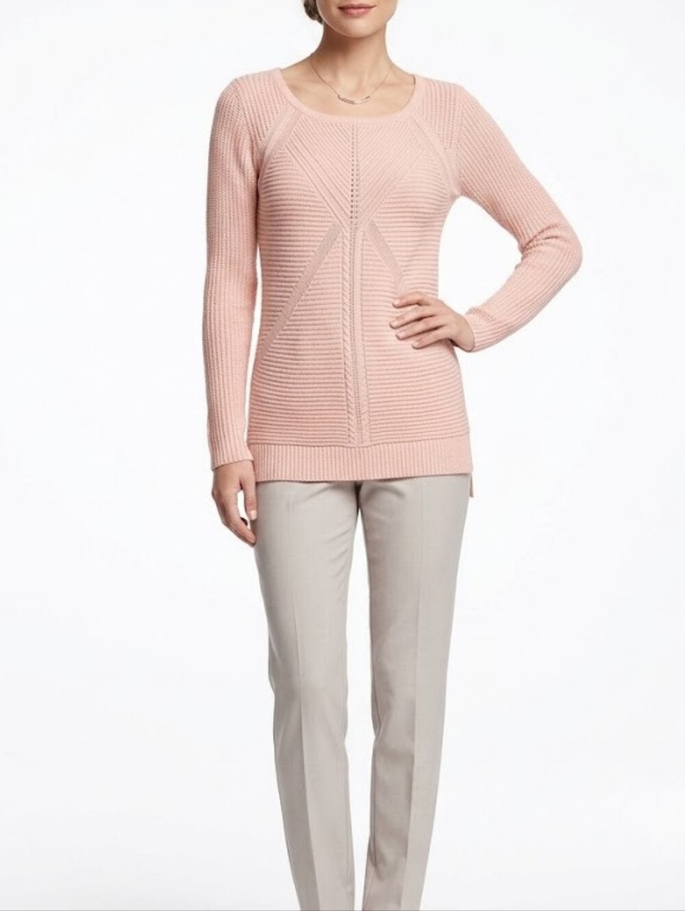 a.n.a Soft Pink Scoop-Neck Ribbed Knit Sweater Size XS
